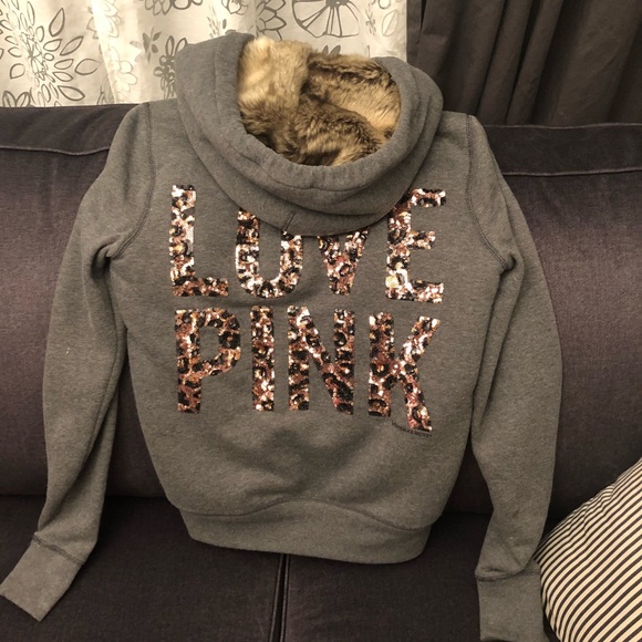 PINK Victoria's Secret Jackets & Blazers - VS Pink Fur Lined Sweatshirt